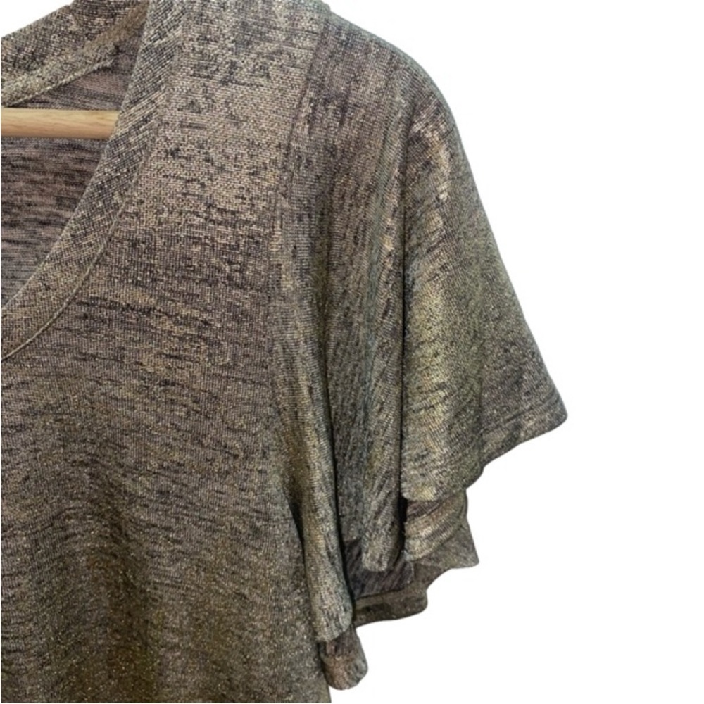 ANTHROPOLOGIE Gorgeous Gold Metallic Feminine Top with Flutter Sleeves ~ Large - Picture 3 of 7